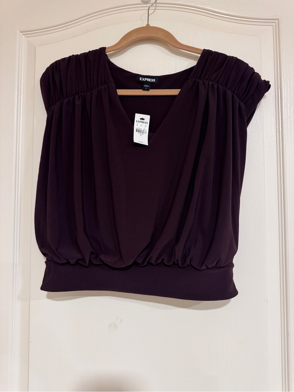 Express Women's Deep Plum V-Neck Blouse Top​